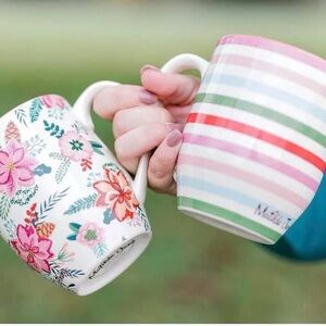 Matilda Jane Pink Floral and Striped Mugs - Set of 2